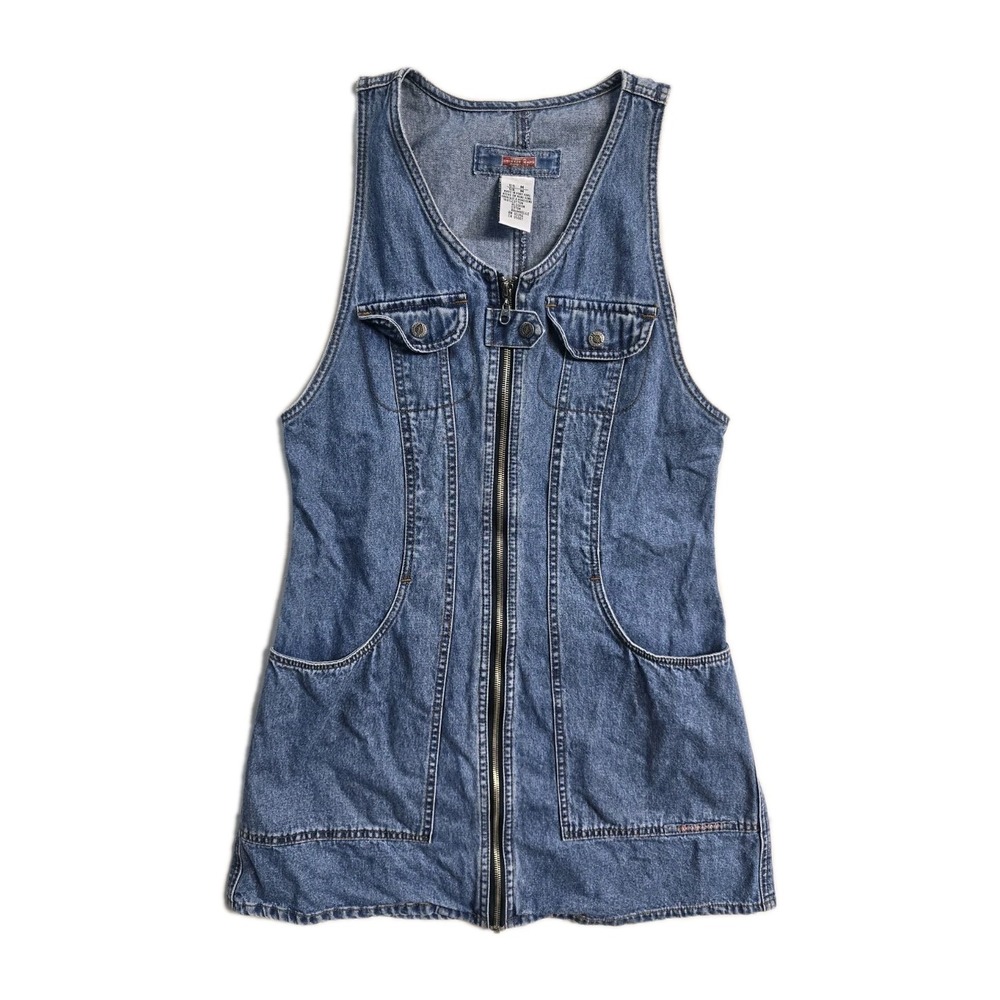 Vintage Y2k Squeeze Denim Romper M Blue Zip Up Women's - Picture 1 of 3